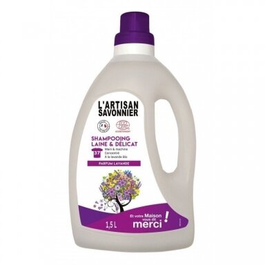 Ekologiškas skystas skalbiklis koncentruotas vilnai ir delikatiems audiniams levandų aromato L‘artisan Savonnier, 1,5 L