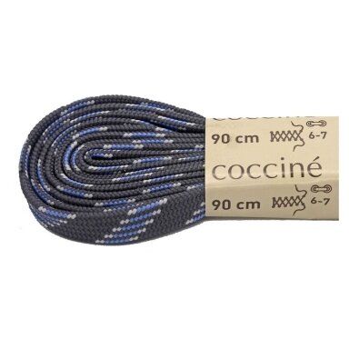 Melanžiniai batų raišteliai iš poliesterio, tamsiai pilki su mėlyna ir pilka spalvomis (8 mm plokšti) 90 cm Coccine, 1 pora Melanžiniai batų raišteliai iš poliesterio, tamsiai pilki su mėlyna ir pilka spalvomis (8 mm plokšti) 90 cm Coccine, 1 pora