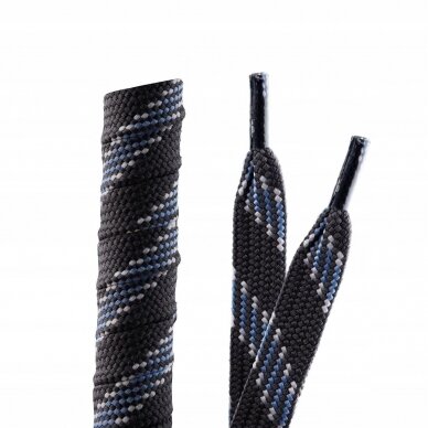 Melanžiniai batų raišteliai iš poliesterio, tamsiai pilki su mėlyna ir pilka spalvomis (8 mm plokšti) 90 cm Coccine, 1 pora 1