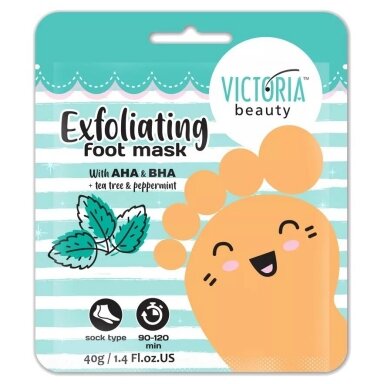 Victoria Beauty šveičiamoji pėdų kaukė-kojinės su pipirmėčių ir arbatmedžių ekstraktais, 1pora